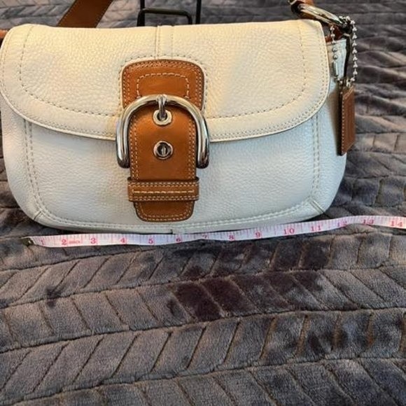 Coach Hampton Soho Satchel Ivory Saddle Leather Buckle Handbag - Picture 7 of 15